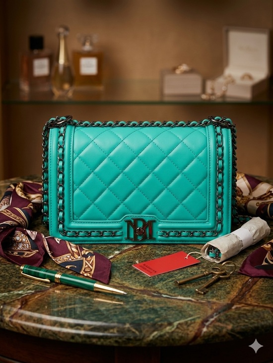 Badgley Mischka Handbags - Badgley Mischka Quilted Teal Chain Shoulder Bag *new w/tags